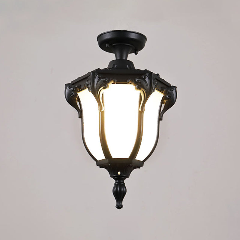 Lantern Semi Flush Mount Light Traditional Glass Shade 1-Light Waterproof Ceiling Lamp