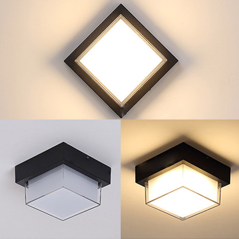 1-Light Flush Mount Light Fixture Traditional LED Close To Ceiling Lamp with White Acrylic Shade