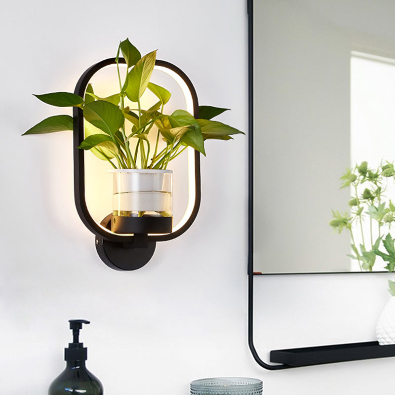 Round/Oval Bedroom Wall Lighting Industrial Metal 1 Bulb Black/White LED Wall Lamp Sconce in Warm/White/3 Color Light