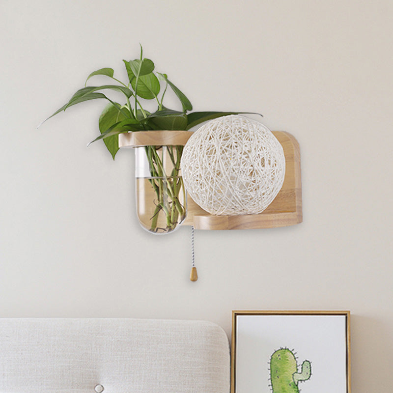 Minimalism Sphere Wall Light Sconce 1 Bulb Wooden LED Wall Mounted Lighting in White/Pink/Yellow, Left/Right