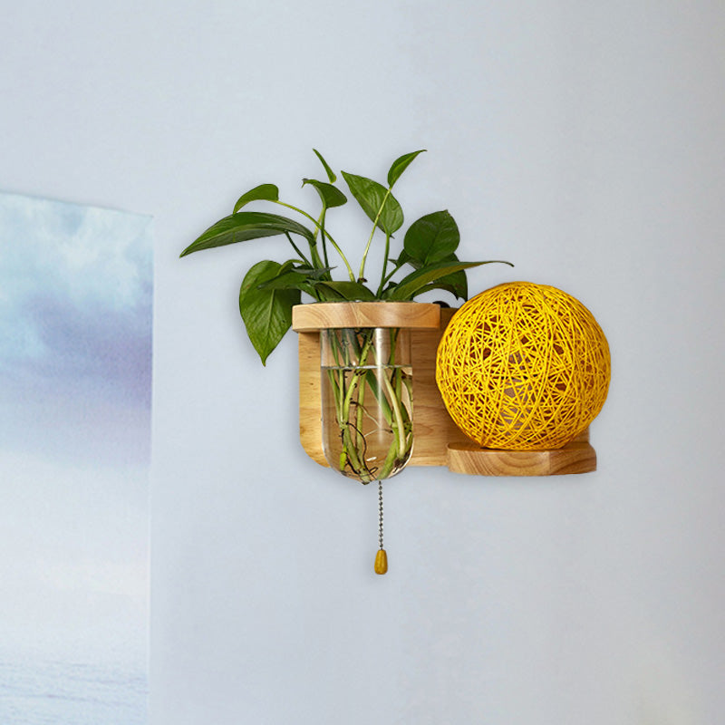 Minimalism Sphere Wall Light Sconce 1 Bulb Wooden LED Wall Mounted Lighting in White/Pink/Yellow, Left/Right