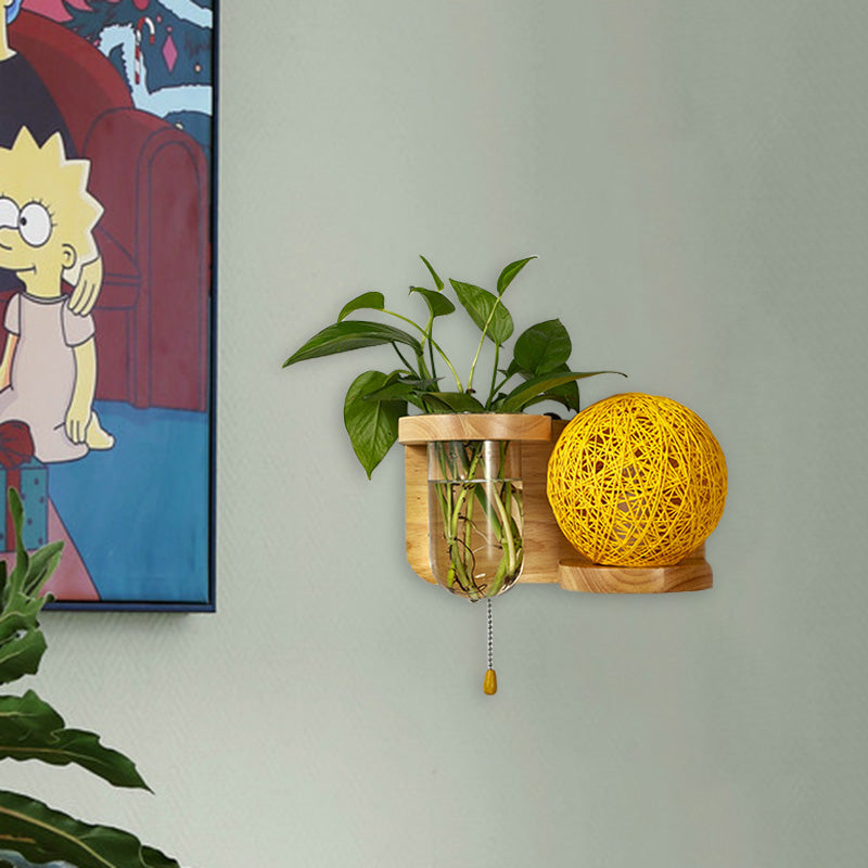 Minimalisme Sphere Mur Light Sconce 1 Bulbe LED LED Éclairage mural en bois en blanc / rose / jaune, gauche / droite