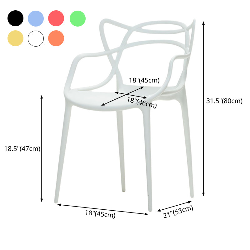 Silla de comedor con respaldo cruzado de plástico mate con brazo para restaurante escandinavo