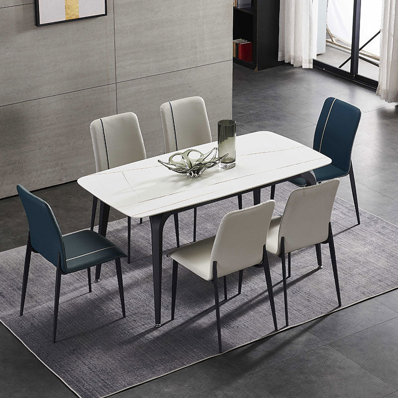 Scandinavian Style Solid Back Armless Dining Chairs Leather Upholstered Dining Chairs (Set of 2)