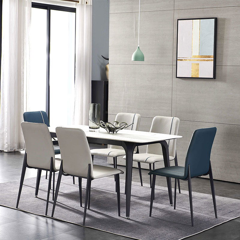 Scandinavian Style Solid Back Armless Dining Chairs Leather Upholstered Dining Chairs (Set of 2)