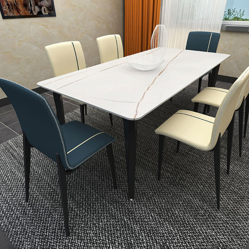 Scandinavian Style Solid Back Armless Dining Chairs Leather Upholstered Dining Chairs (Set of 2)