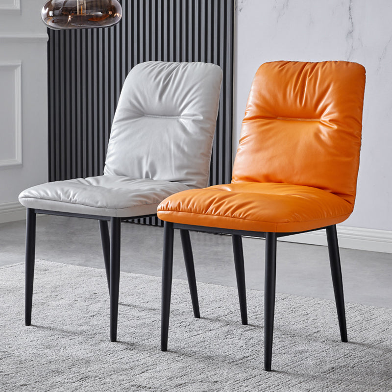 Chaises de salle à manger contemporaines en métal intérieur-extérieur, chaises de salle à manger en cuir sans bras