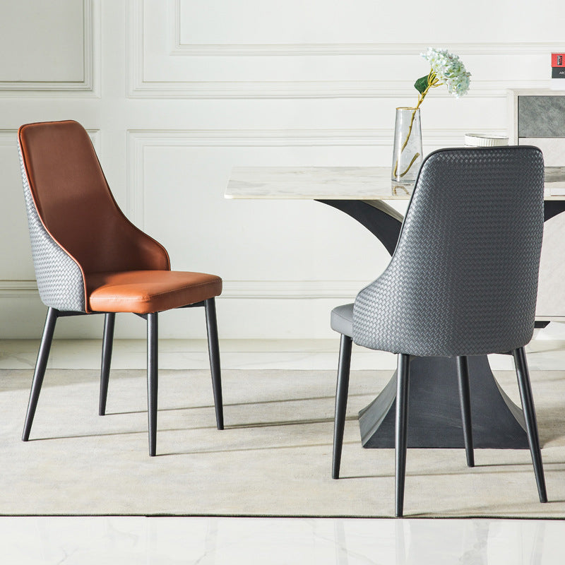 Contemporary Style Metal Chair Set Kitchen Solid Back Side Chairs (Set of 4)