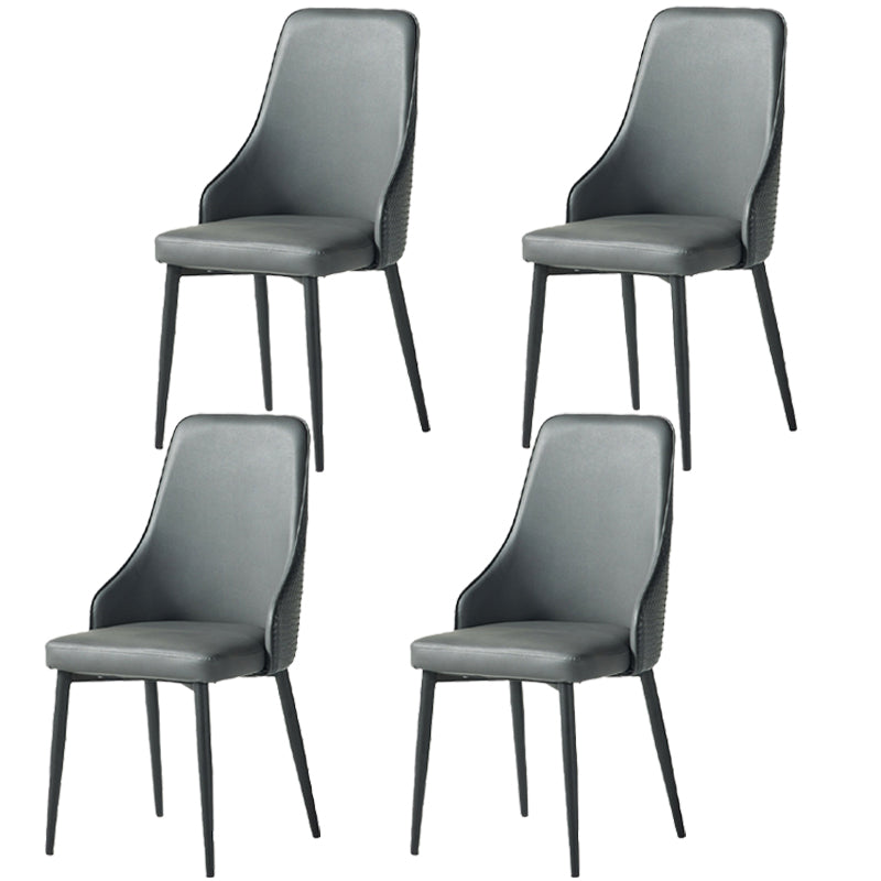 Contemporary Style Metal Chair Set Kitchen Solid Back Side Chairs (Set of 4)