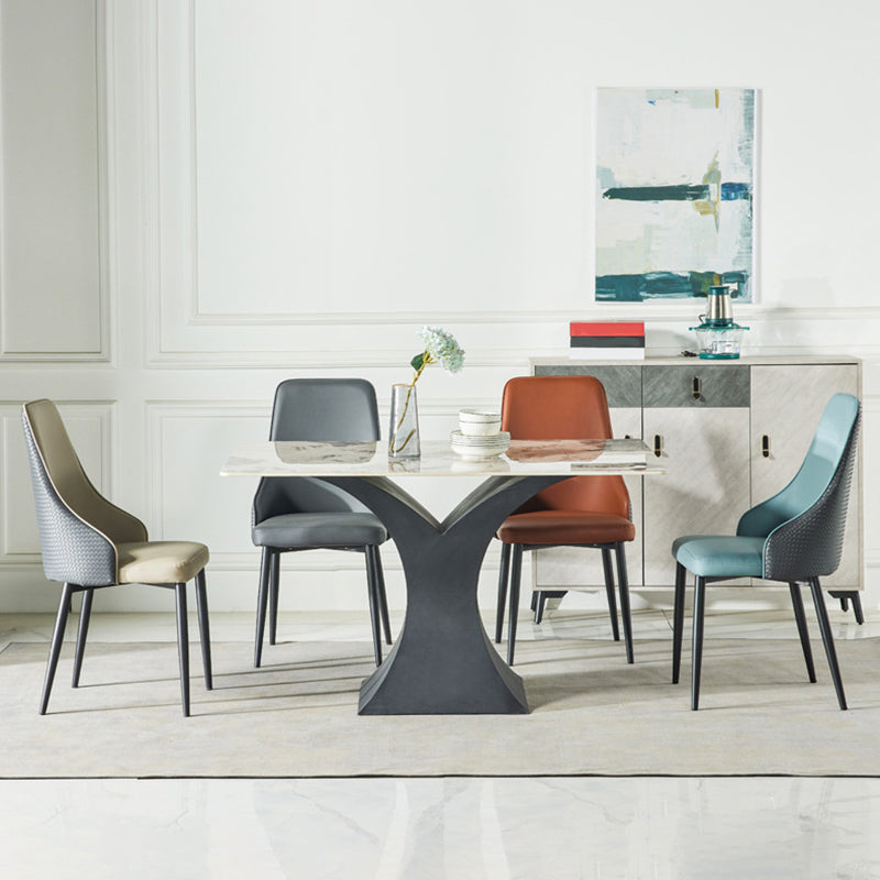 Contemporary Style Metal Chair Set Kitchen Solid Back Side Chairs (Set of 4)