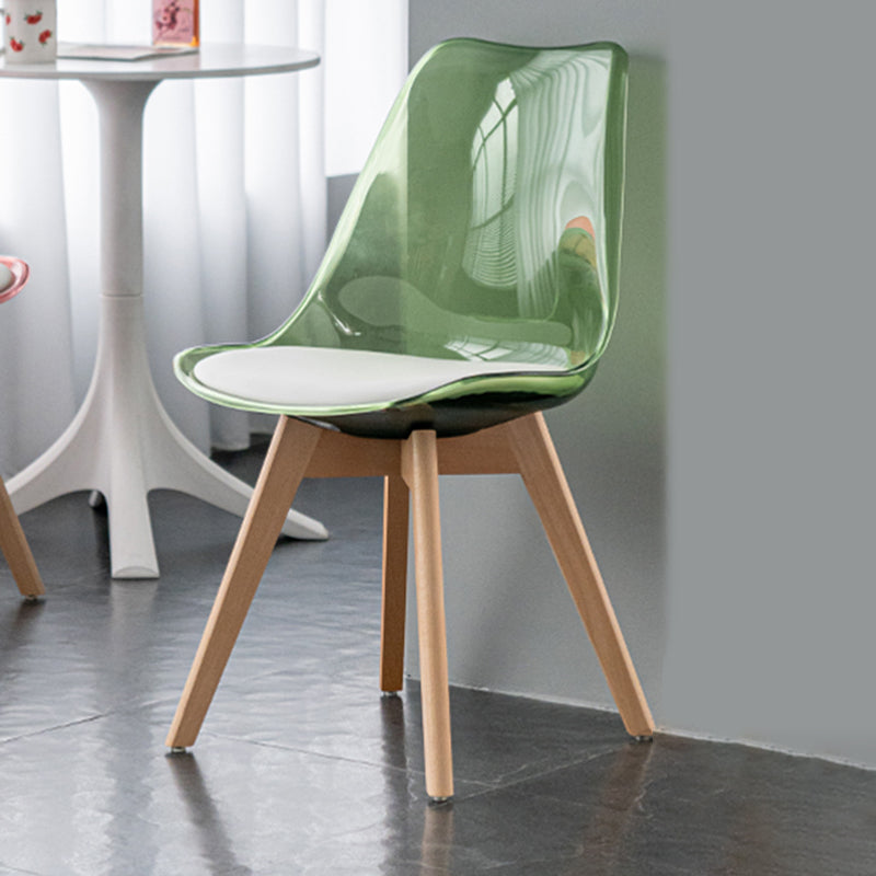 Scandinavian Style Leather Dining Chairs Solid Back Chairs with Wooden Legs