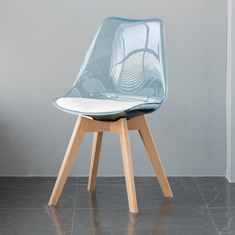 Scandinavian Style Leather Dining Chairs Solid Back Chairs with Wooden Legs