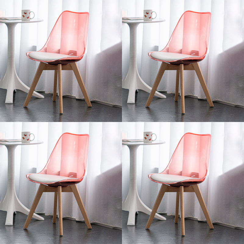 Scandinavian Style Leather Dining Chairs Solid Back Chairs with Wooden Legs
