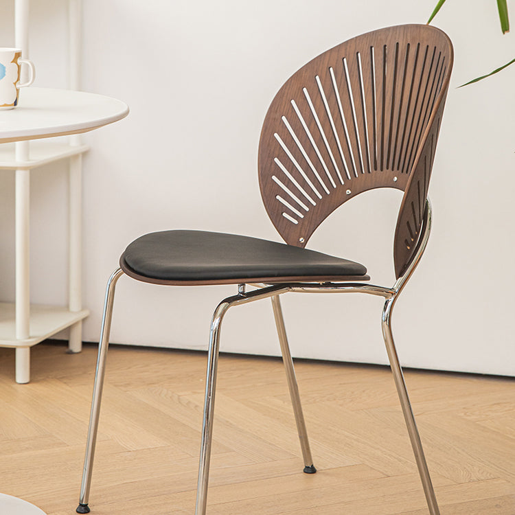 Silla de comedor de metal de estilo contemporáneo, silla individual sin brazos con respaldo abierto para cocina