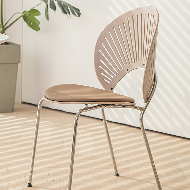Silla de comedor de metal de estilo contemporáneo, silla individual sin brazos con respaldo abierto para cocina