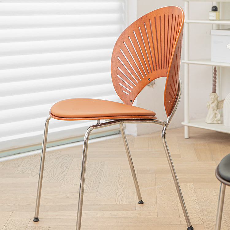 Silla de comedor de metal de estilo contemporáneo, silla individual sin brazos con respaldo abierto para cocina