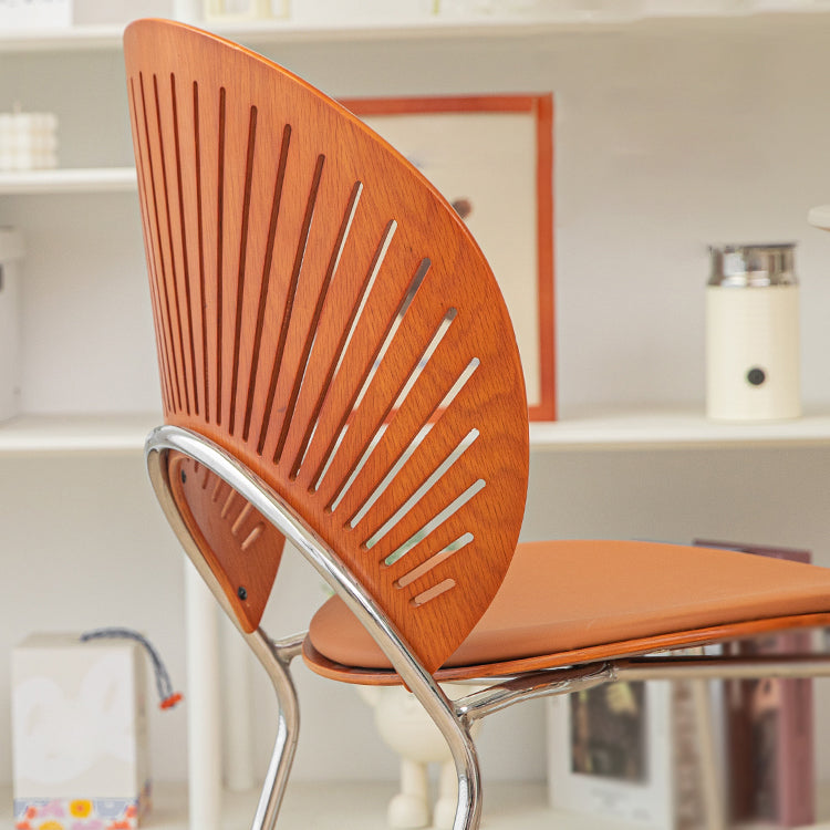 Silla de comedor de metal de estilo contemporáneo, silla individual sin brazos con respaldo abierto para cocina