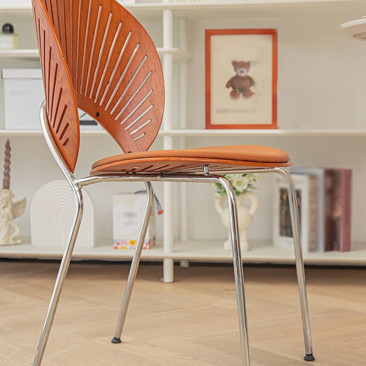 Silla de comedor de metal de estilo contemporáneo, silla individual sin brazos con respaldo abierto para cocina