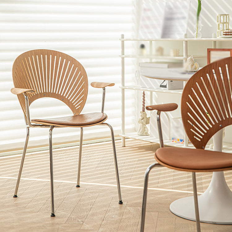 Silla de comedor de metal de estilo contemporáneo, silla individual sin brazos con respaldo abierto para cocina