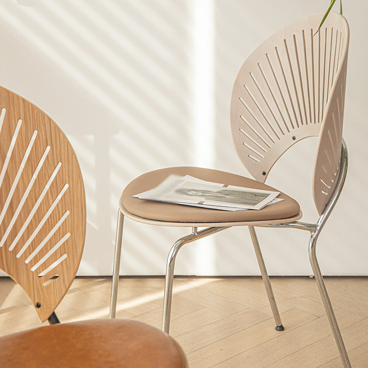 Silla de comedor de metal de estilo contemporáneo, silla individual sin brazos con respaldo abierto para cocina