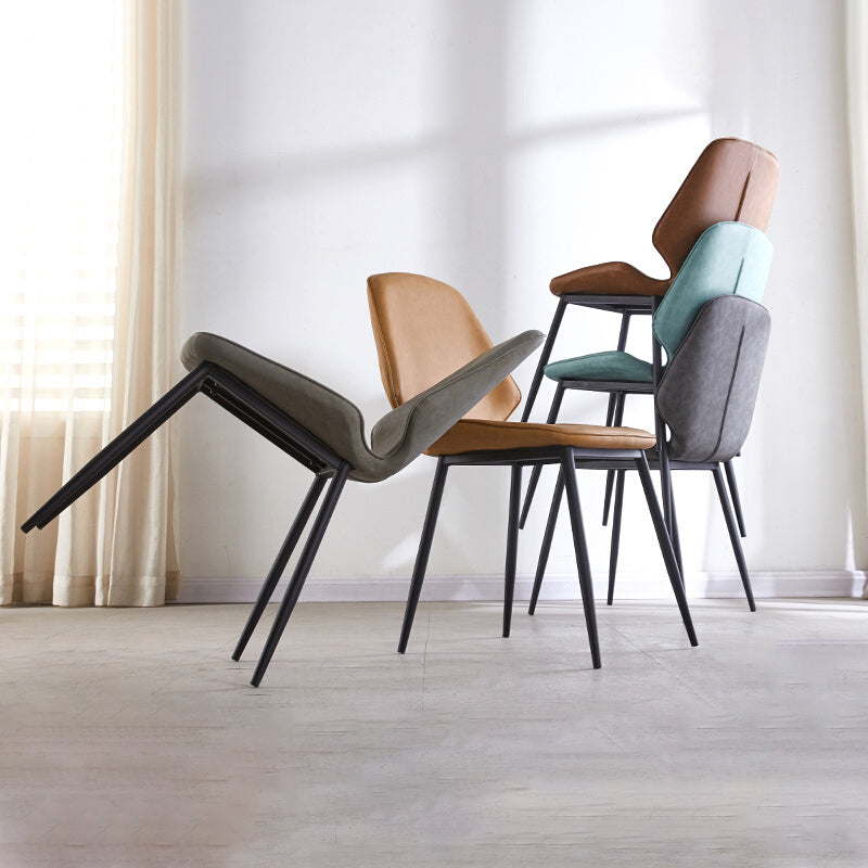 Silla de comedor de metal de estilo contemporáneo, sillas laterales sin brazos con respaldo lateral para cocina