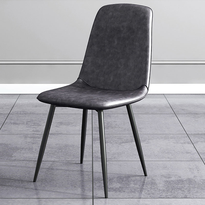 Silla lateral de comedor de metal contemporáneo, silla individual con respaldo sólido sin brazos