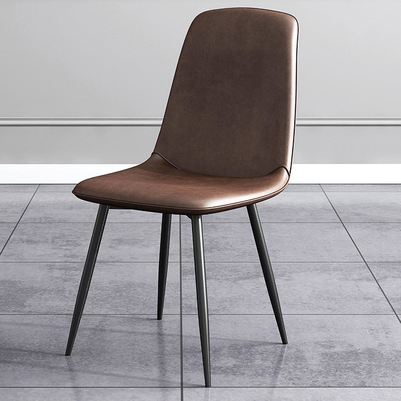 Silla lateral de comedor de metal contemporáneo, silla individual con respaldo sólido sin brazos