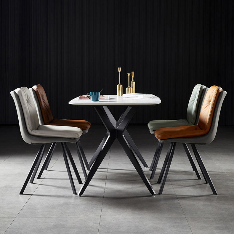 Silla de comedor de metal de estilo contemporáneo, silla lateral sin brazos para cocina