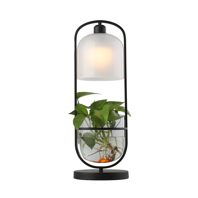 Lámpara de mesa nocturna ovalada negra de la sala de estar de metal industrial luz de noche con recipiente de plantas