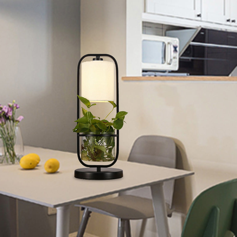 Rectangular Metal Night Table Light Antique LED Living Room Nightstand Lamp in Black
