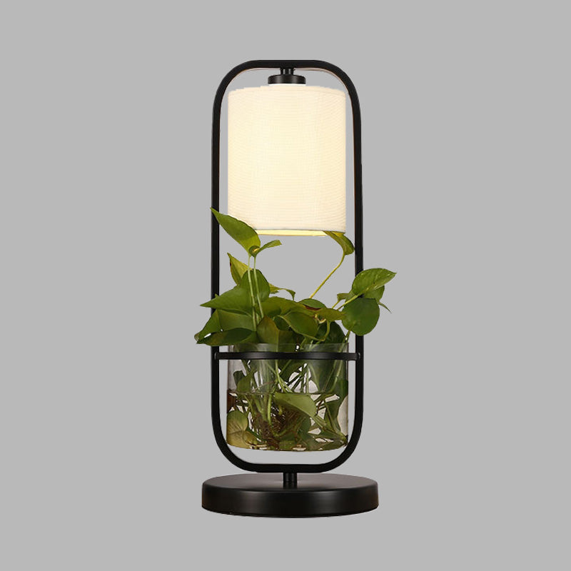 Rectangular Metal Night Table Light Antique LED Living Room Nightstand Lamp in Black