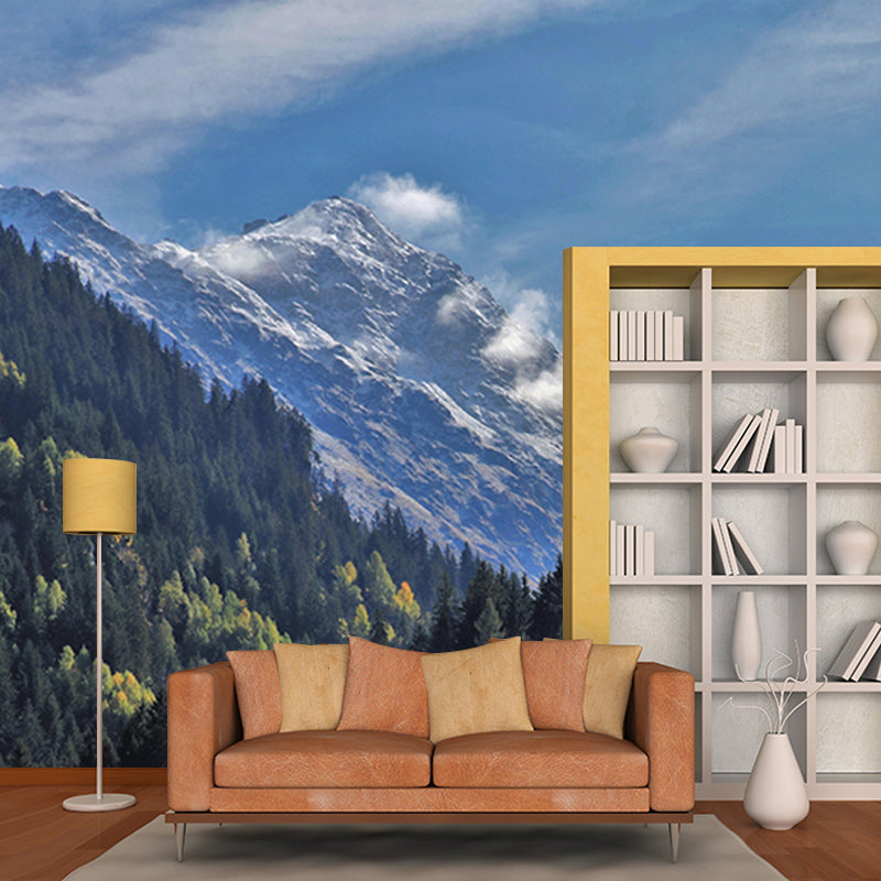 Photography Mountain Mural Moisture Resistant Wall Covering for Living Room