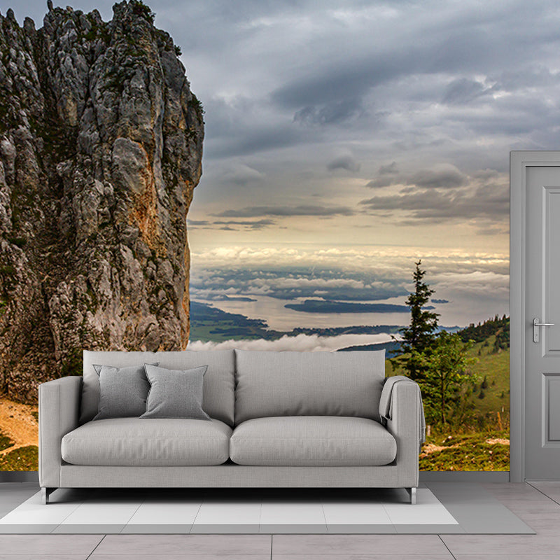 Mountain Landscapes Mural Moisture Resistant Wall Covering for Sitting Room
