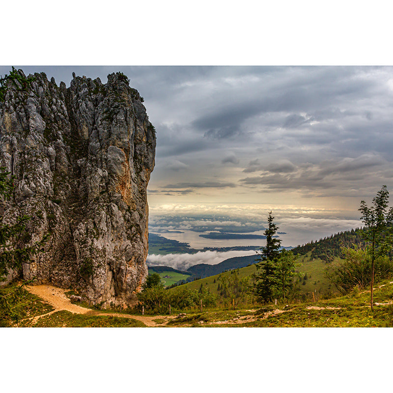 Mountain Landscapes Mural Moisture Resistant Wall Covering for Sitting Room