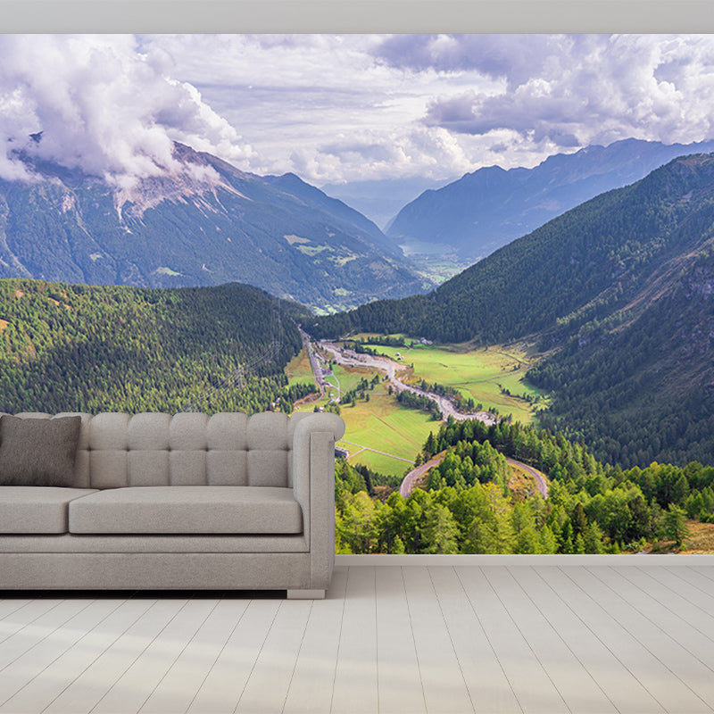 Mountain Landscapes Mural Moisture Resistant Wall Covering for Sitting Room