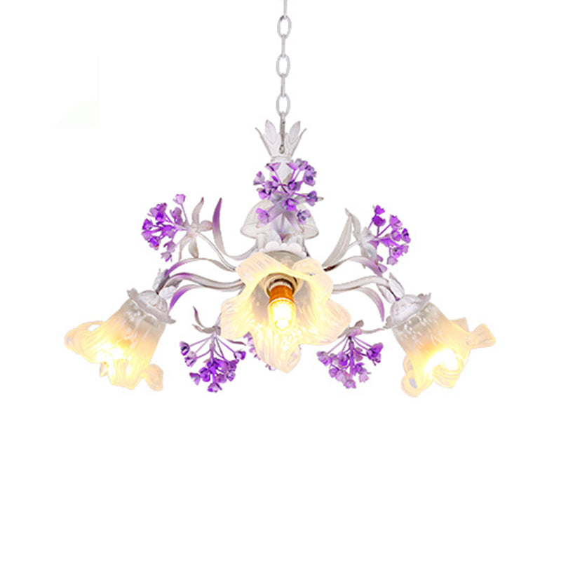 Ivory Flower Hanging Chandelier Pastoral White Glass 3/5/7 Lights Living Room LED Ceiling Pendant