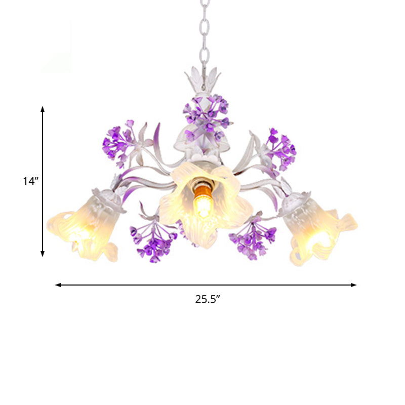 Ivory Flower Hanging Chandelier Pastoral White Glass 3/5/7 Lights Living Room LED Ceiling Pendant