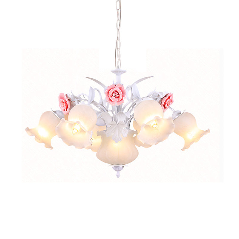 Countryside Blossom Chandelier Lighting Fixture 8 Heads White Glass Pendant Ceiling Light for Dining Room
