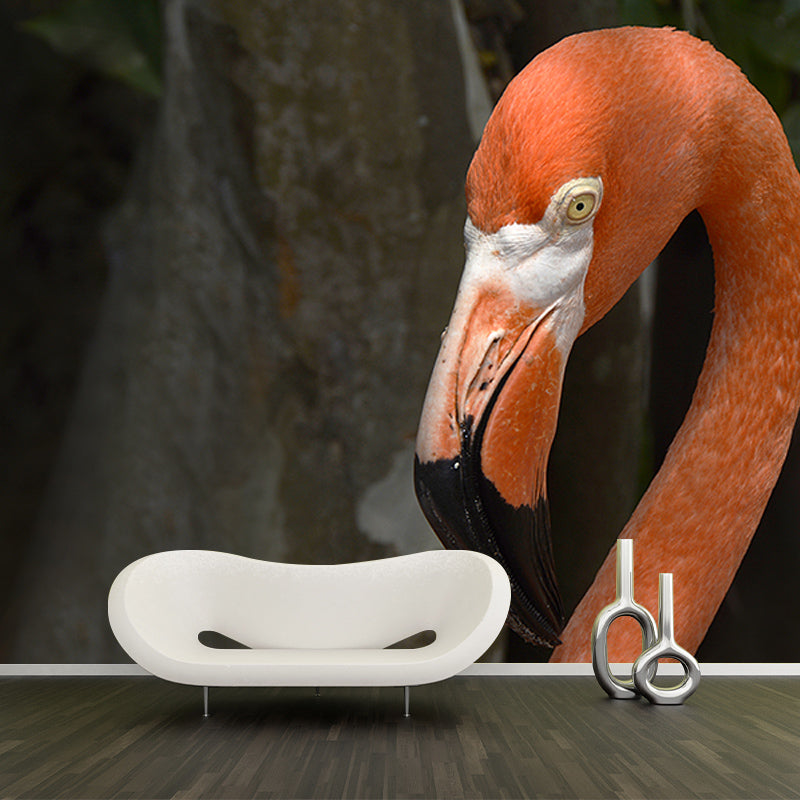 Orange Flamingo Murals for Dining Room Bedroom Decoration, Moisture Resistant