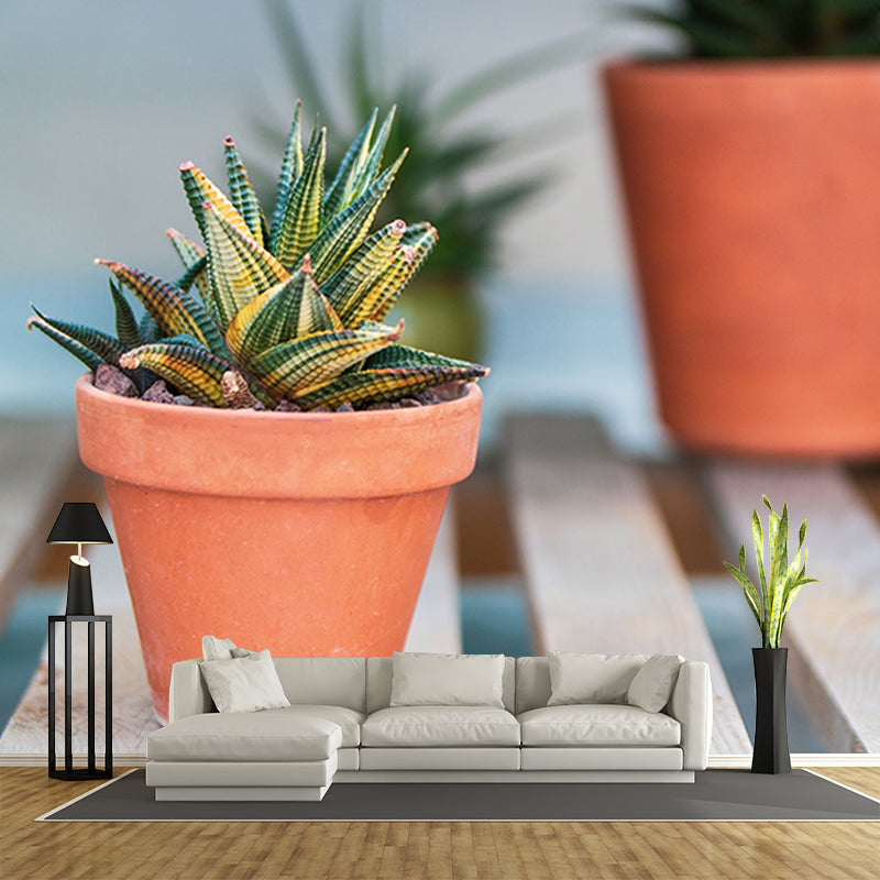 Succulent Houseplant Contemporary Mural for Office Room, Green, Custom Size Available