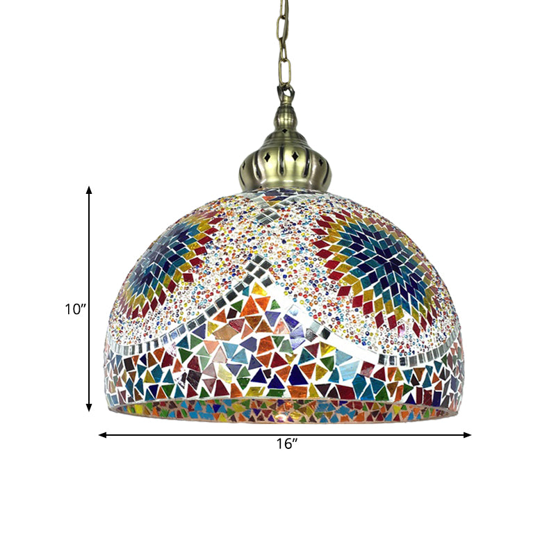 Dome Stained Art Glass Pendant Light Traditional 1 Head Living Room Hanging Ceiling Light in Blue/Green