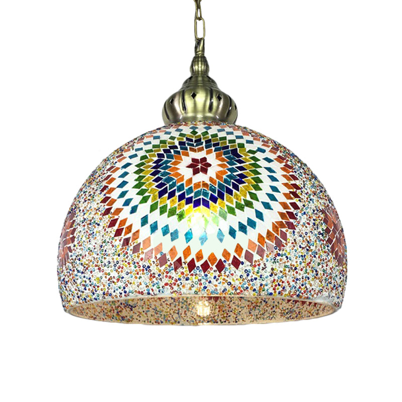 Dome Stained Art Glass Pendant Light Traditional 1 Head Living Room Hanging Ceiling Light in Blue/Green