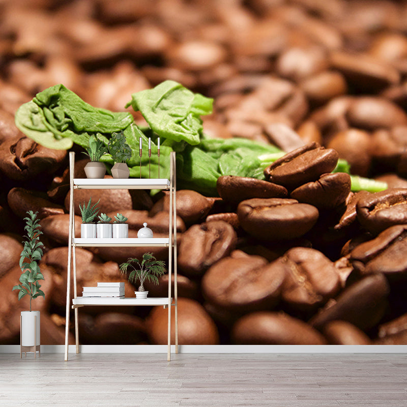 Brown Color Coffee Beans Mural Wall Eco-friendly Material Covering Coffee Shop
