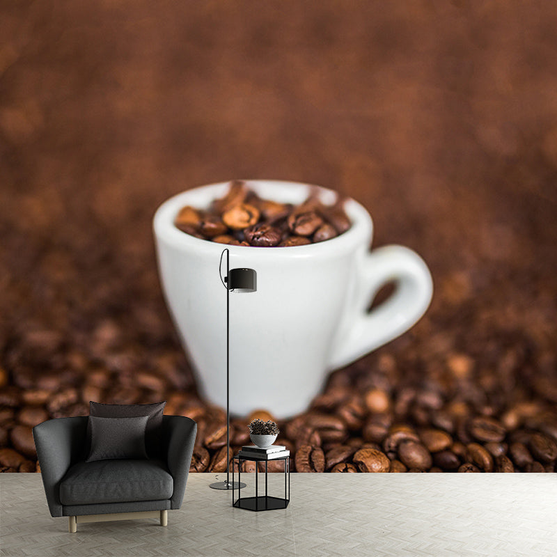 Brown Color Coffee Beans Mural Wall Eco-friendly Material Covering Coffee Shop