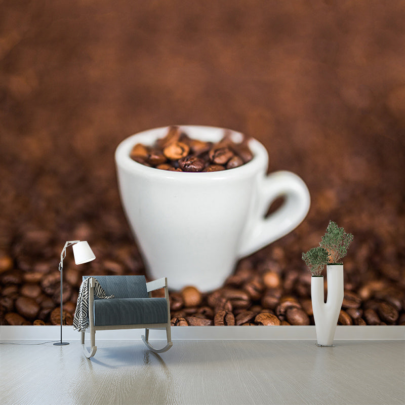 Brown Color Coffee Beans Mural Wall Eco-friendly Material Covering Coffee Shop