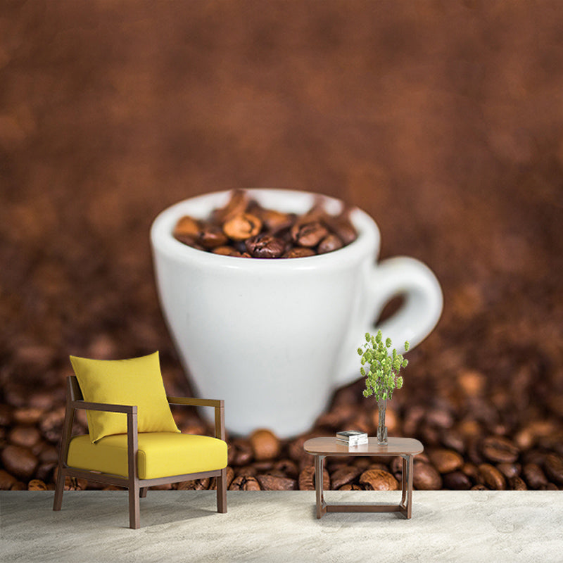 Brown Color Coffee Beans Mural Wall Eco-friendly Material Covering Coffee Shop