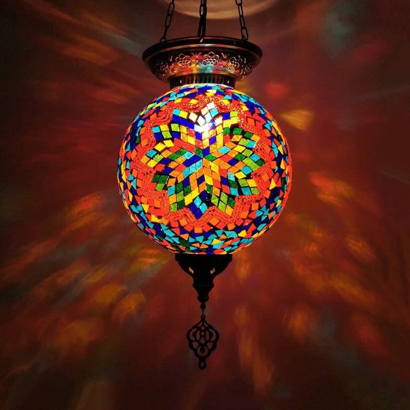 Globe Restaurant Pendant Light Kit Traditional Hand Rolled Art Glass 1 Head White/Red/Yellow Suspension Light