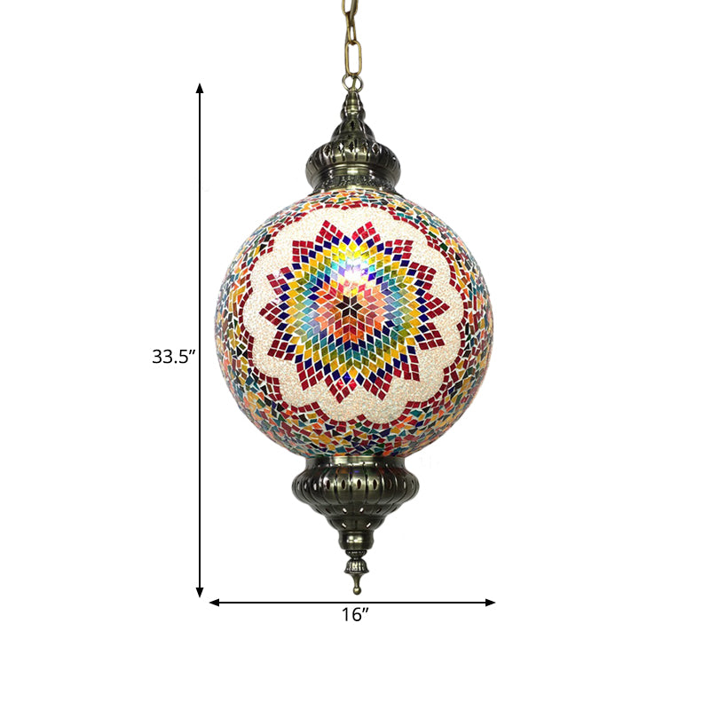 Cut Glass Globe Suspension Lighting Traditional 1 Light Dining Room Pendant Lamp in Red/Yellow/Blue