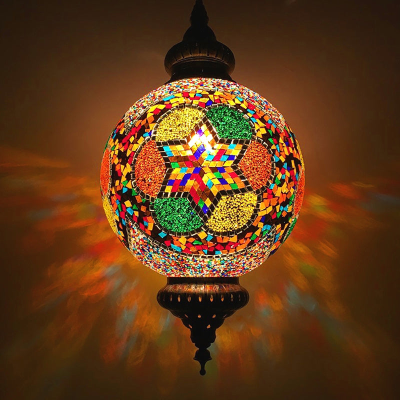 Cut Glass Globe Suspension Lighting Traditional 1 Light Dining Room Pendant Lamp in Red/Yellow/Blue