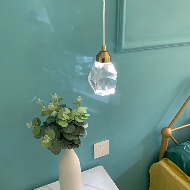 Luz colgante LED de cristal dorado en lámpara colgante geométrica de cobre de estilo artístico moderno
